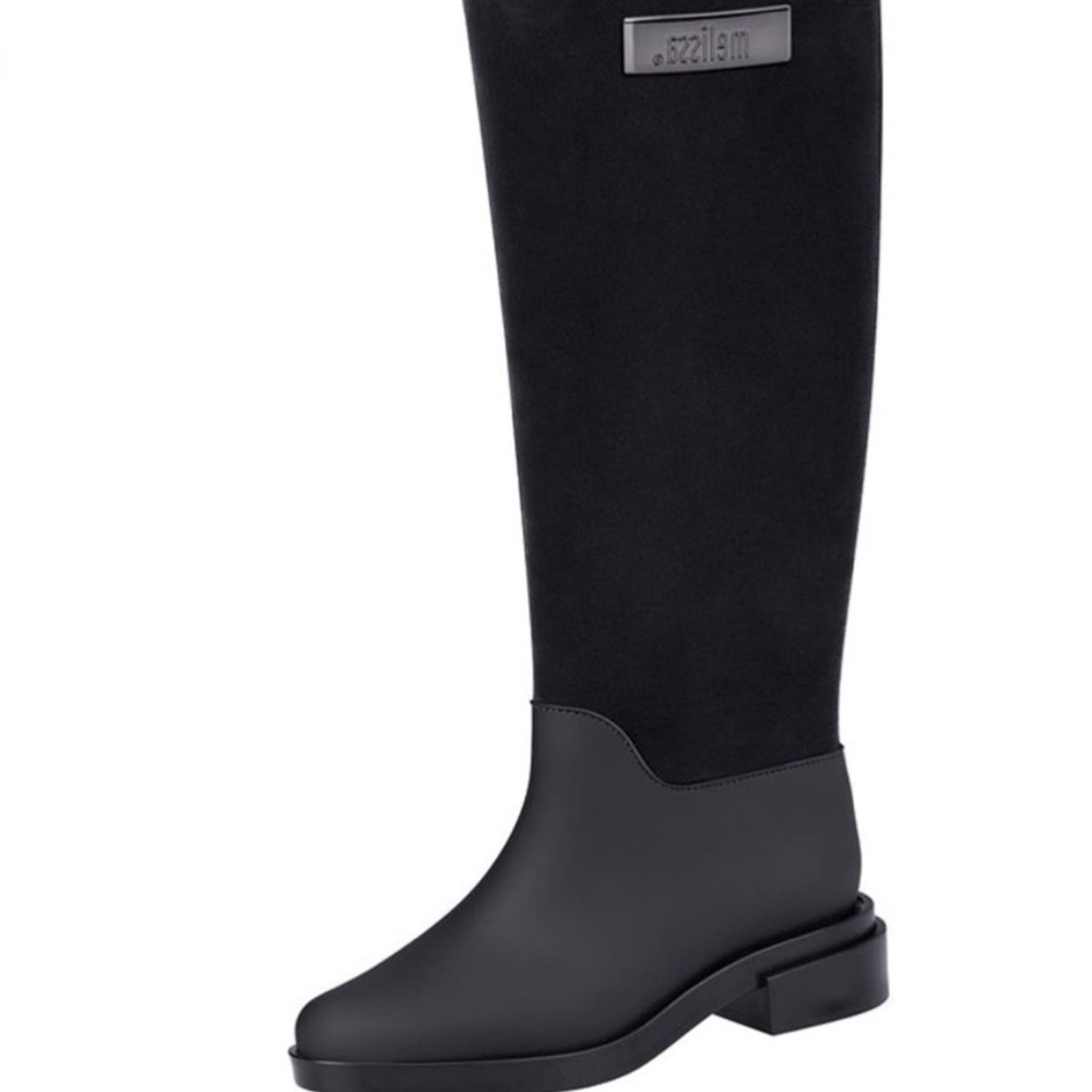 Melissa Black Tall Flocked Rain Boot Size 8 NWOB - Picture 6 of 13